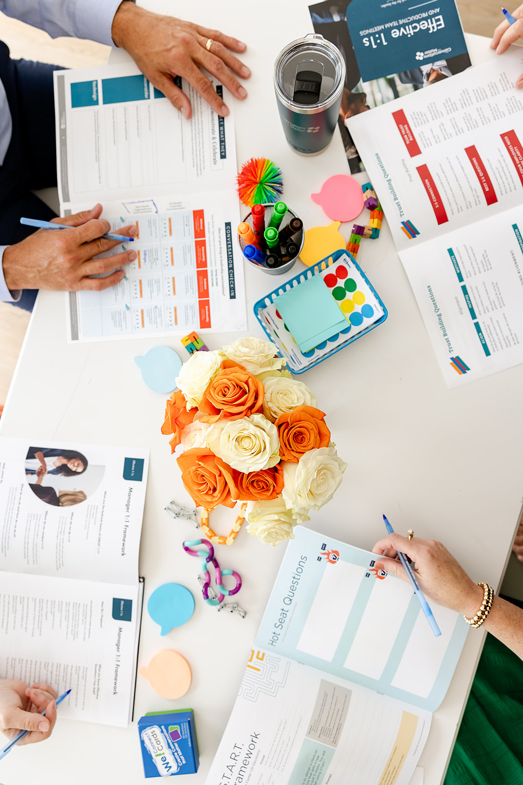 Meeting with documents and colorful materials